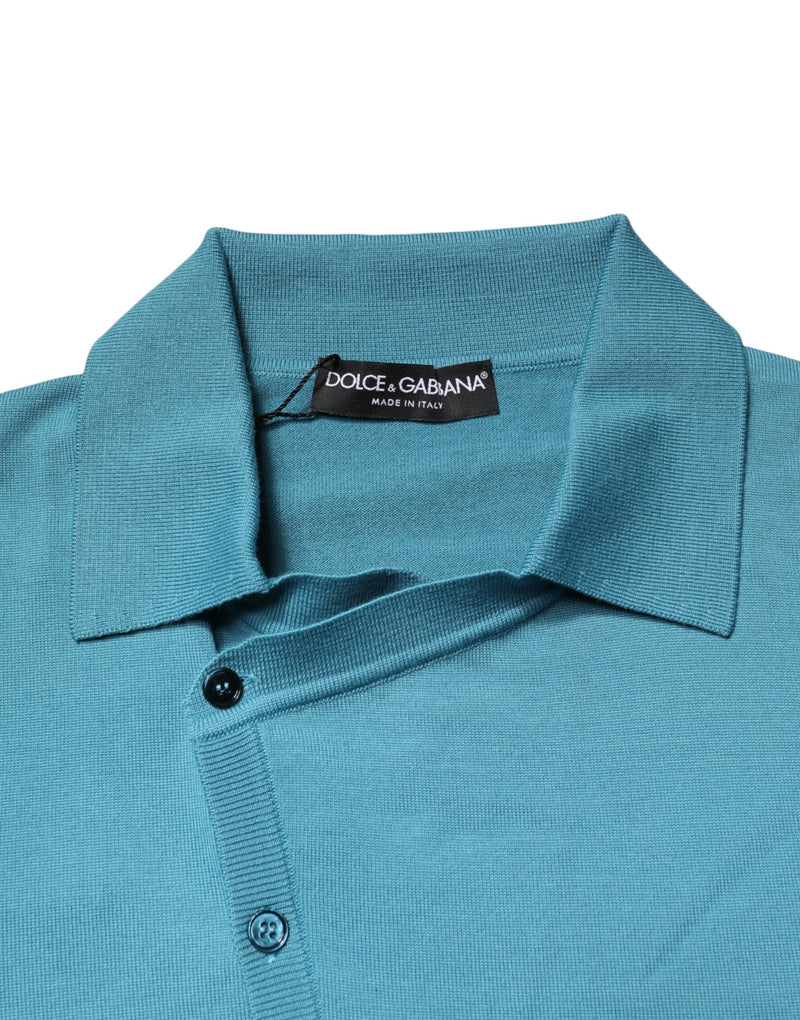 Suéter polo de lã azul-petróleo com gola Dolce & Gabbana