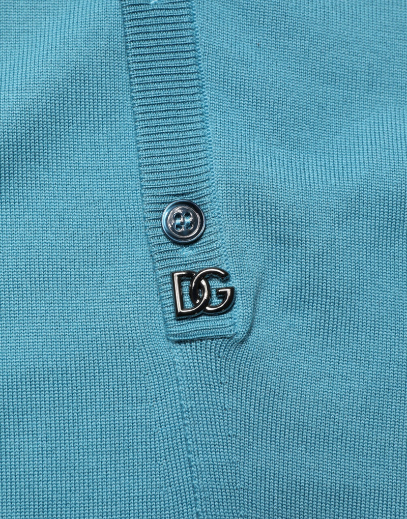 Suéter polo de lã azul-petróleo com gola Dolce & Gabbana
