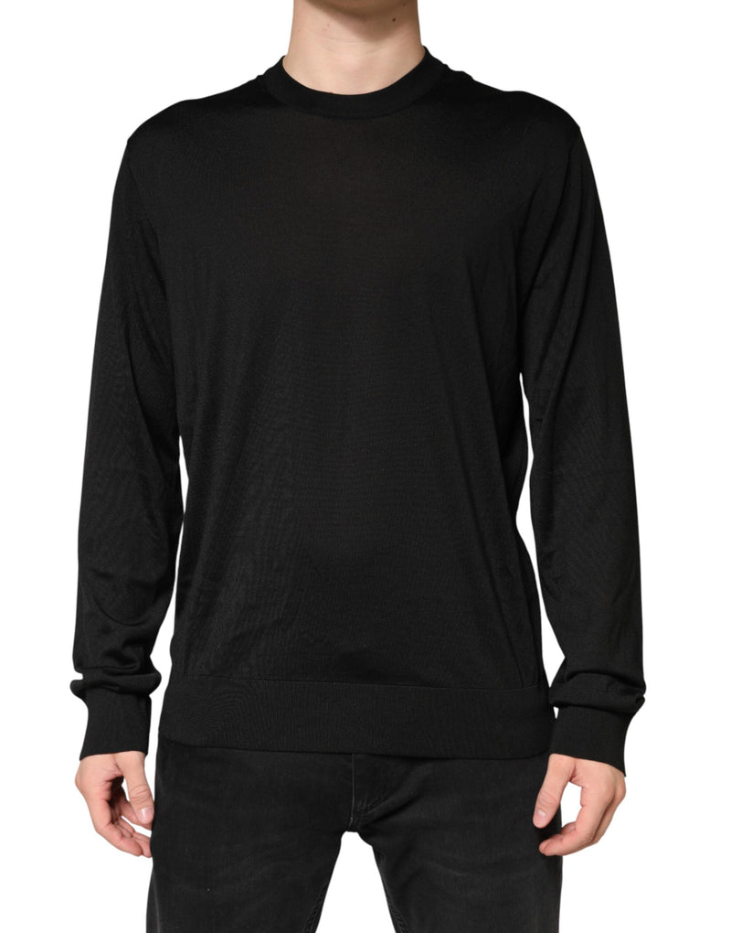 Pull en soie noire à col rond pour homme Dolce & Gabbana