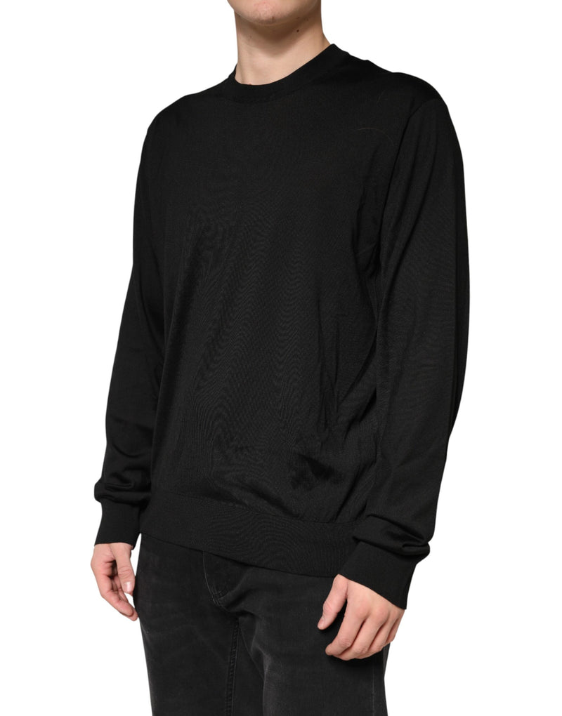Pull en soie noire à col rond pour homme Dolce & Gabbana