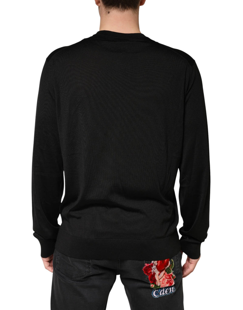 Pull en soie noire à col rond pour homme Dolce & Gabbana