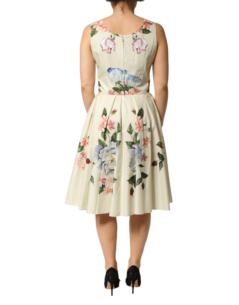 Robe trapèze beige à fleurs sans manches Dolce & Gabbana