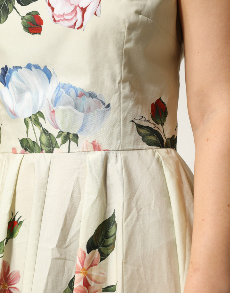 Robe trapèze beige à fleurs sans manches Dolce & Gabbana