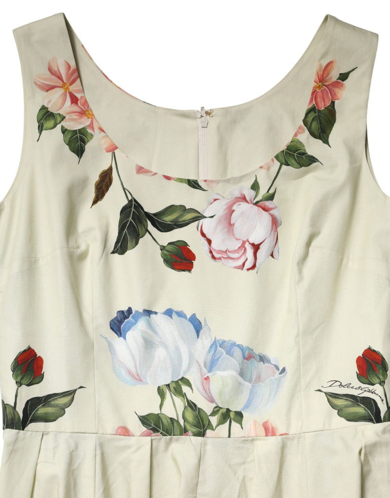 Robe trapèze beige à fleurs sans manches Dolce & Gabbana
