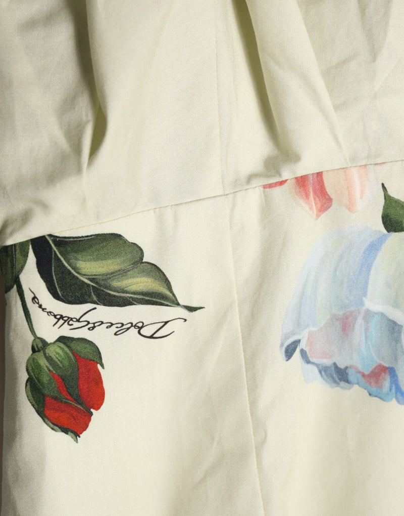 Robe trapèze beige à fleurs sans manches Dolce & Gabbana