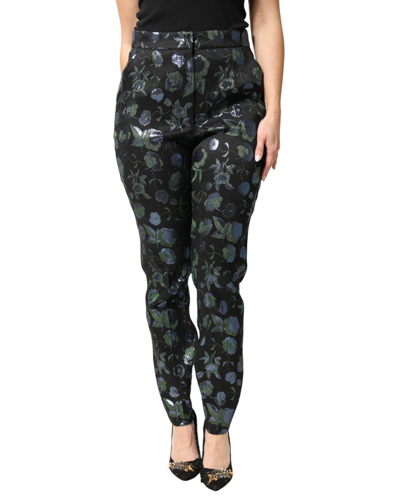 Pantalones ajustados metalizados con estampado floral azul verdoso Dolce & Gabbana