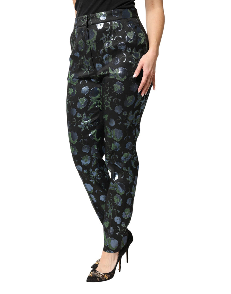 Pantalones ajustados metalizados con estampado floral azul verdoso Dolce & Gabbana