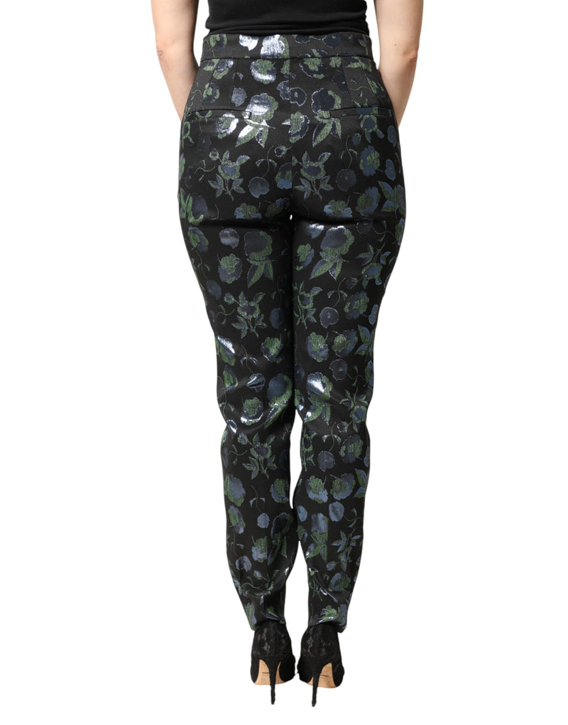 Pantalones ajustados metalizados con estampado floral azul verdoso Dolce & Gabbana