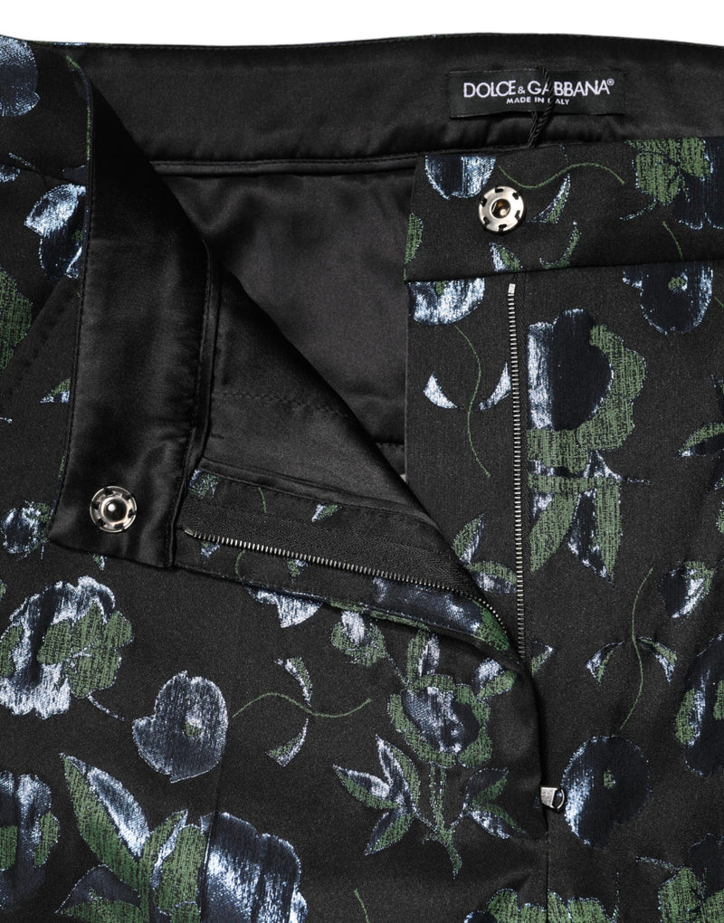 Pantalones ajustados metalizados con estampado floral azul verdoso Dolce & Gabbana