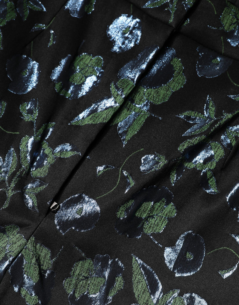Pantalones ajustados metalizados con estampado floral azul verdoso Dolce & Gabbana