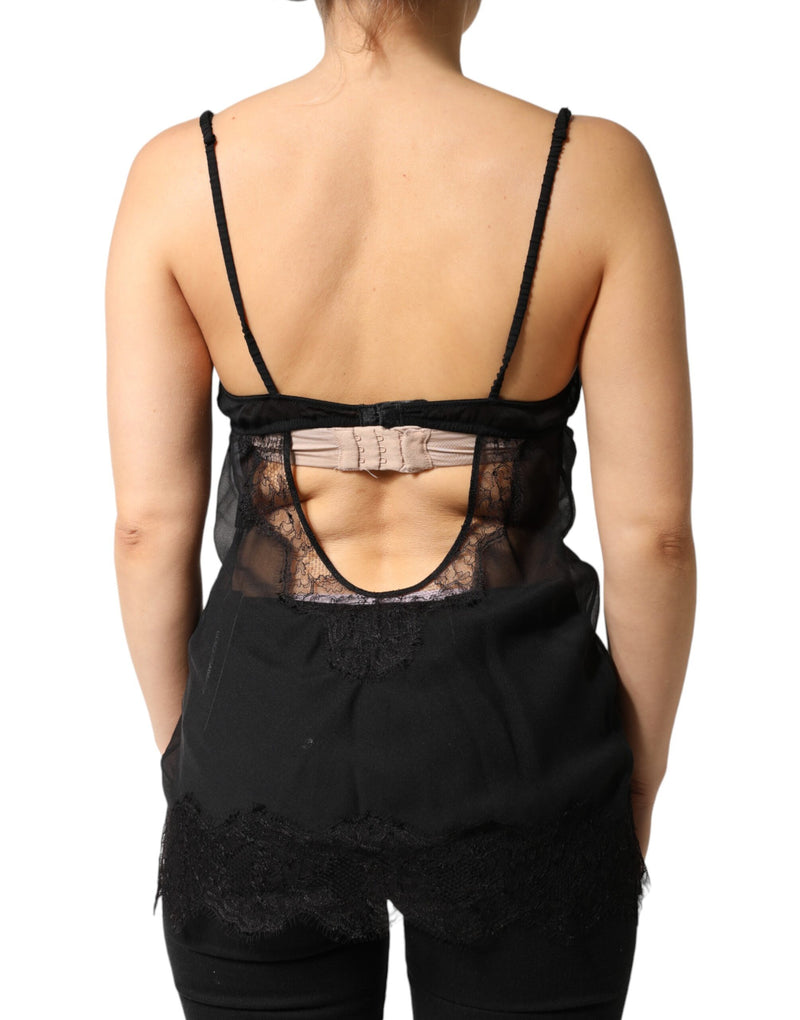 Top lencero negro de seda con encaje floral Dolce & Gabbana
