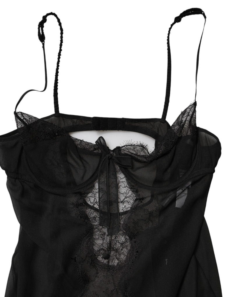 Top lencero negro de seda con encaje floral Dolce & Gabbana