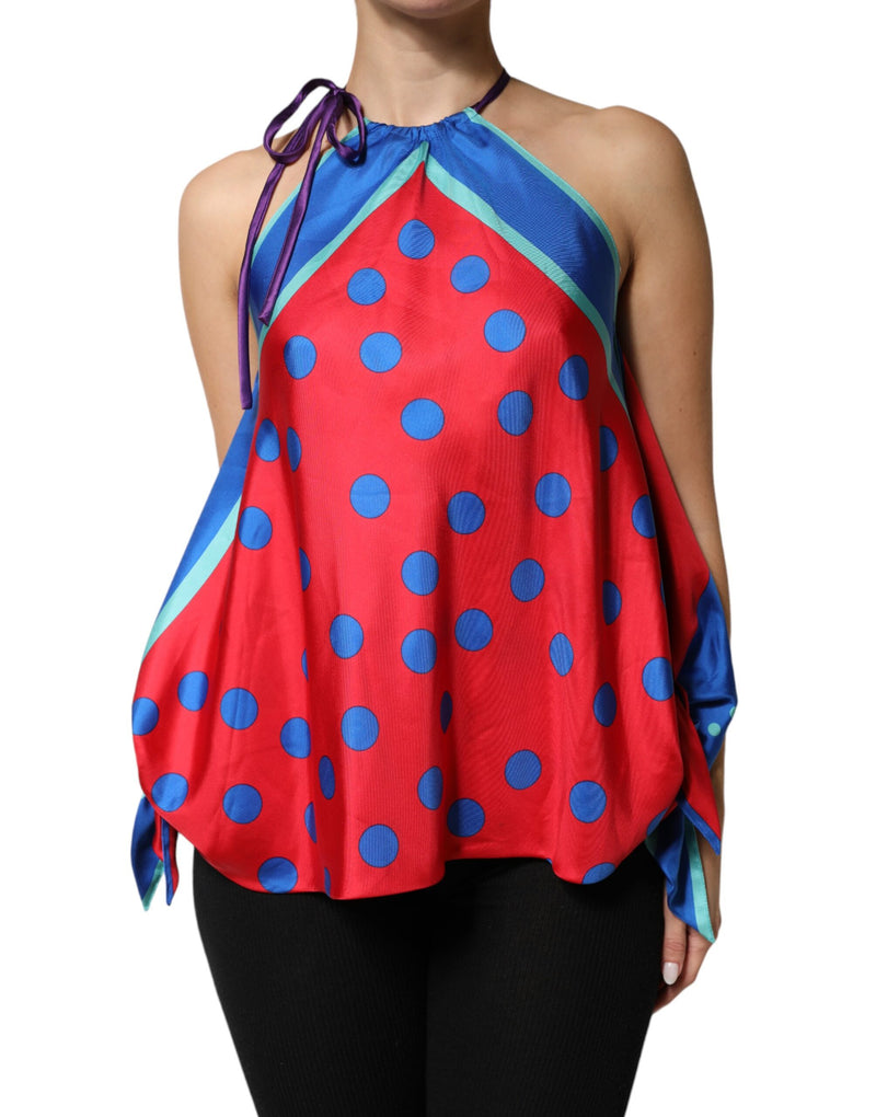 Top tipo blusa halter con corbata y lunares multicolor Dolce & Gabbana