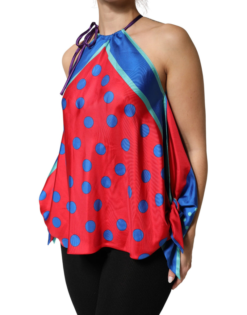 Top tipo blusa halter con corbata y lunares multicolor Dolce & Gabbana