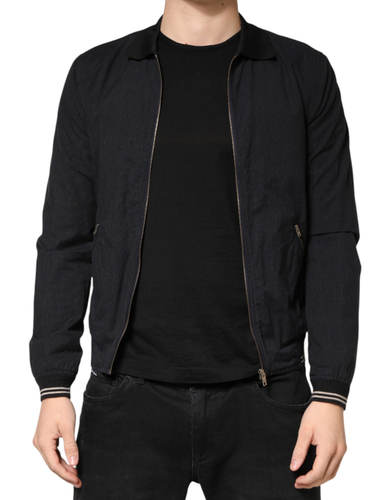 Blouson bomber bleu foncé en coton Dolce & Gabbana à fermeture zippée intégrale pour homme