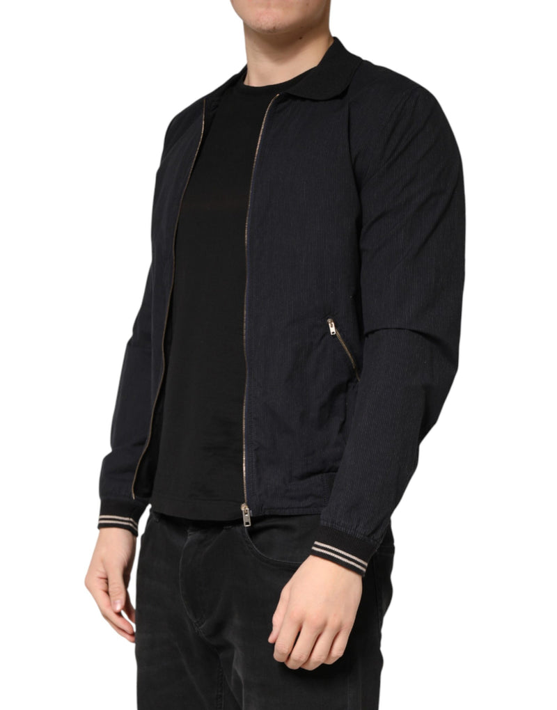Blouson bomber bleu foncé en coton Dolce & Gabbana à fermeture zippée intégrale pour homme