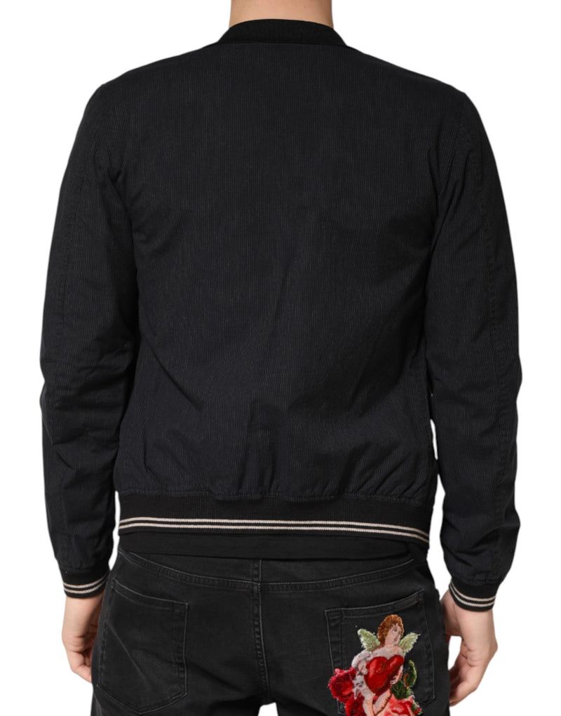 Blouson bomber bleu foncé en coton Dolce & Gabbana à fermeture zippée intégrale pour homme