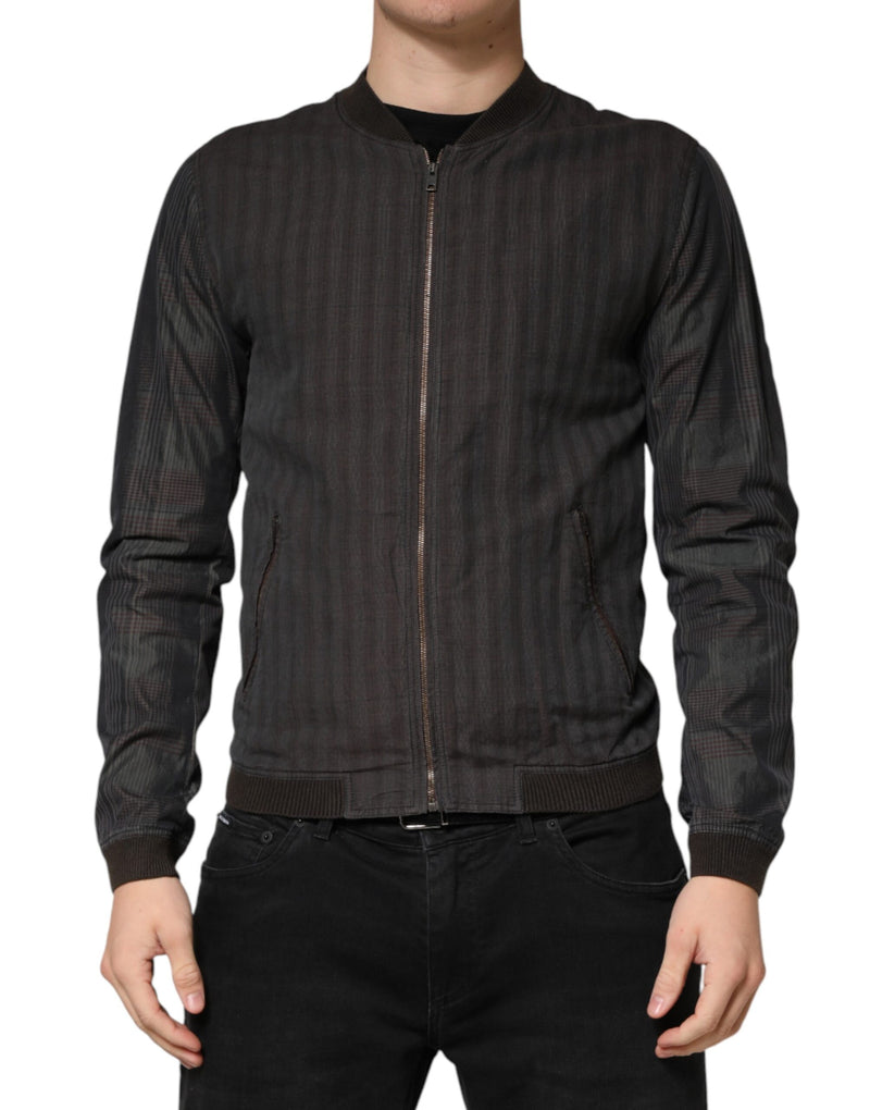 Chaqueta bomber negra de algodón con rayas y cremallera completa Dolce & Gabbana