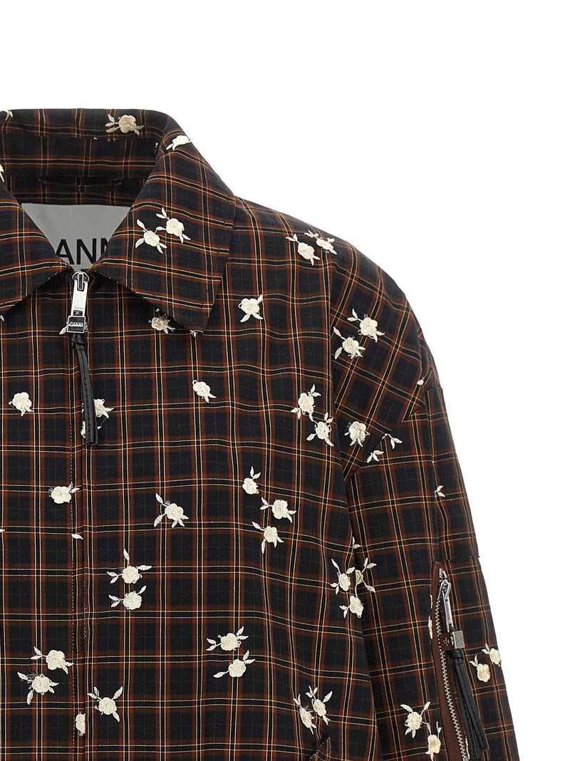 Ganni Ganni Check Flower Bomber Jacket