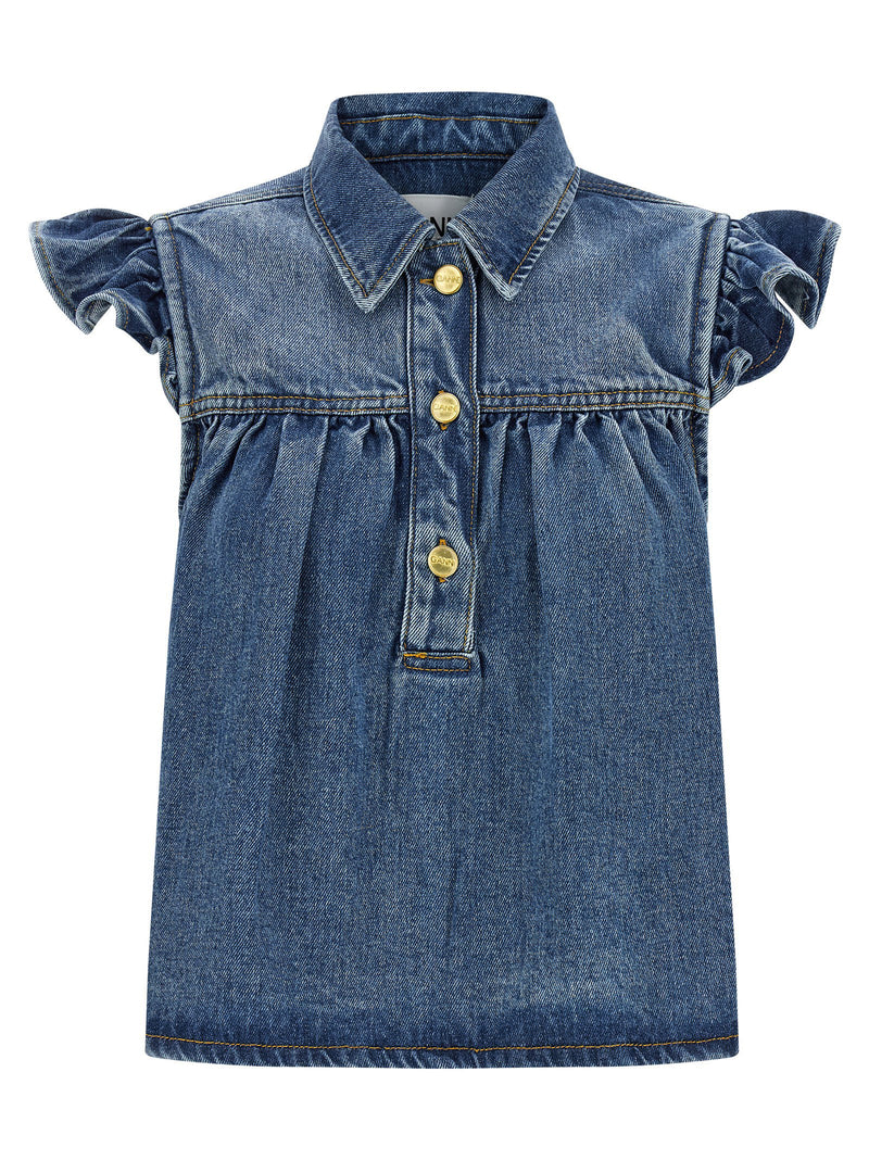 Ganni Ganni Denim Ruffle Top