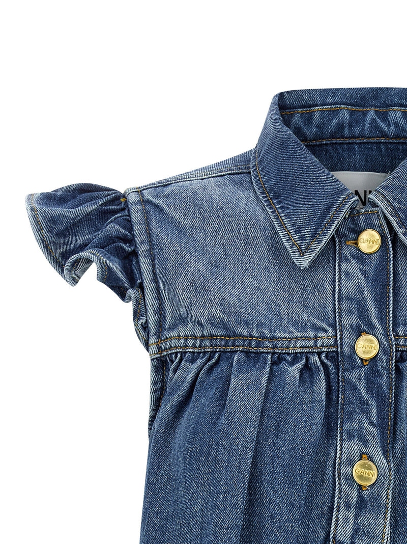 Ganni Ganni Denim Ruffle Top