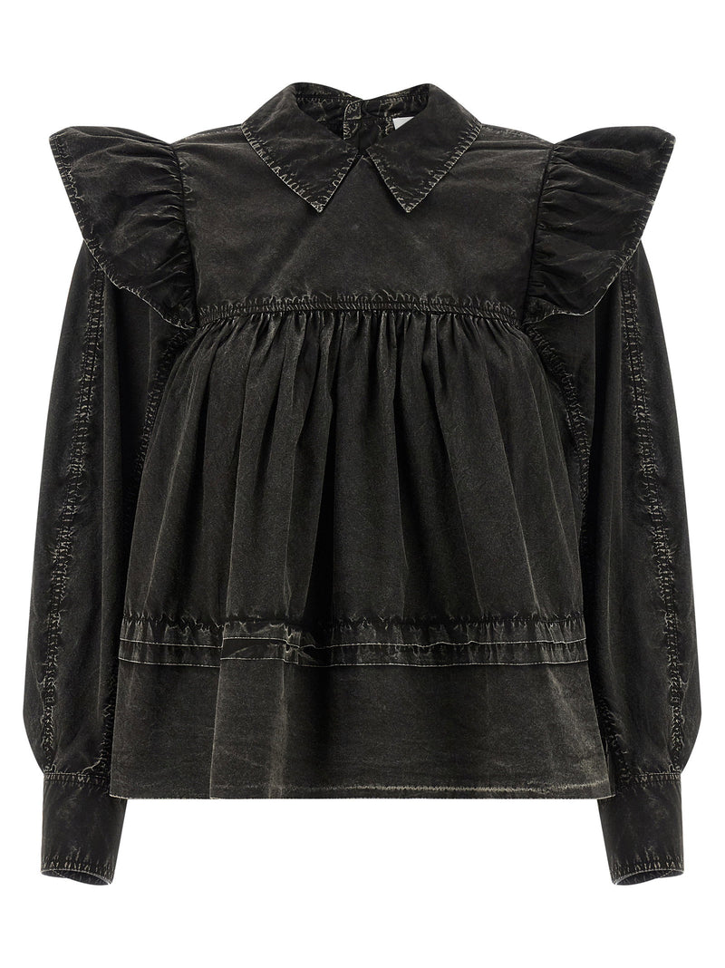 Ganni Ganni Black Washed Frill Blouse