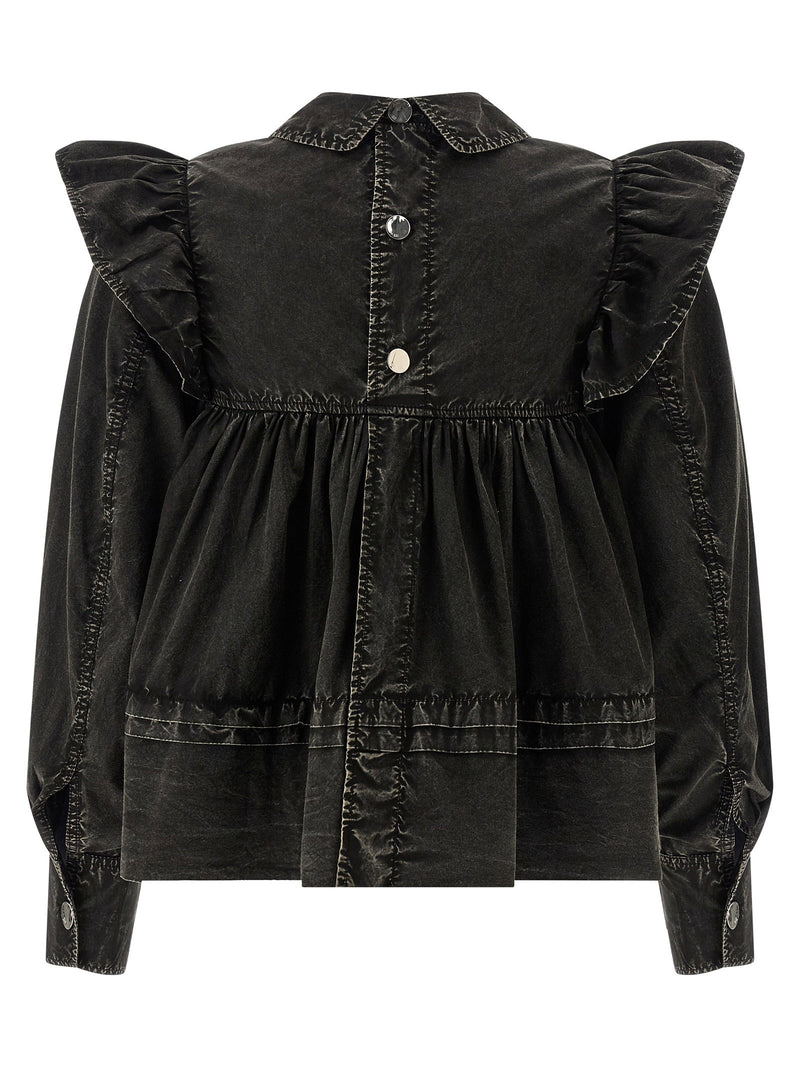 Ganni Ganni Black Washed Frill Blouse