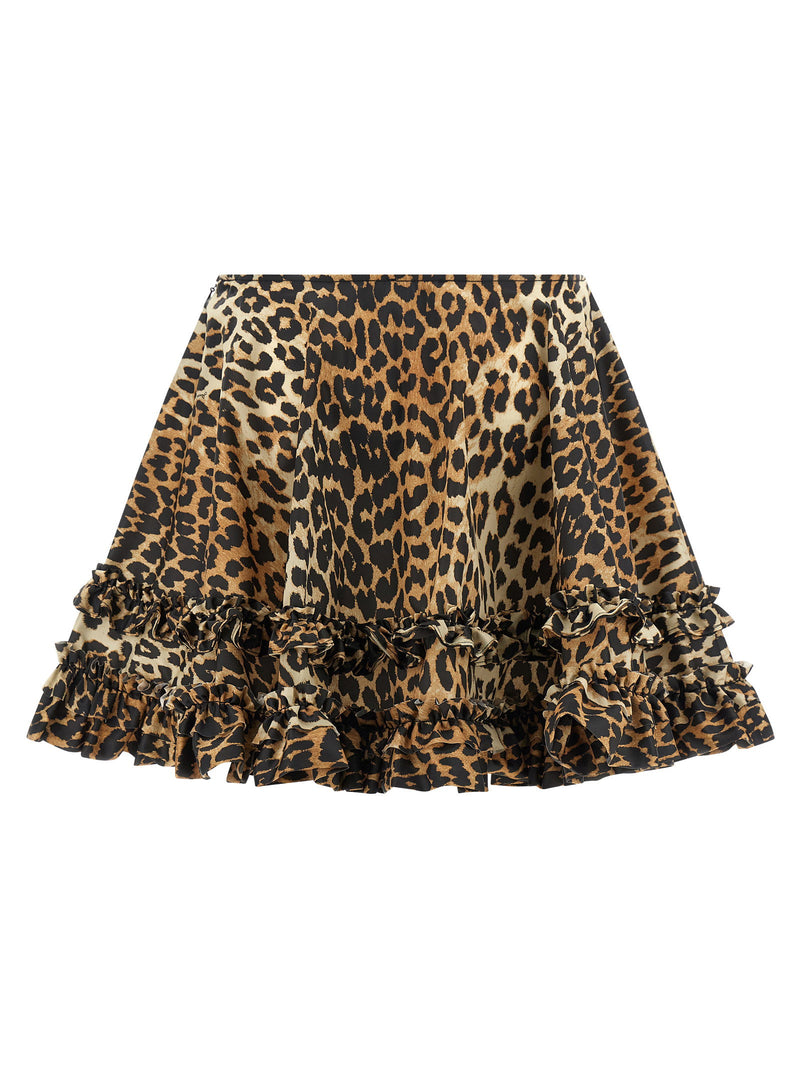 Ganni Ganni Leopard Duchesse Nylon Mini Frill Skirt