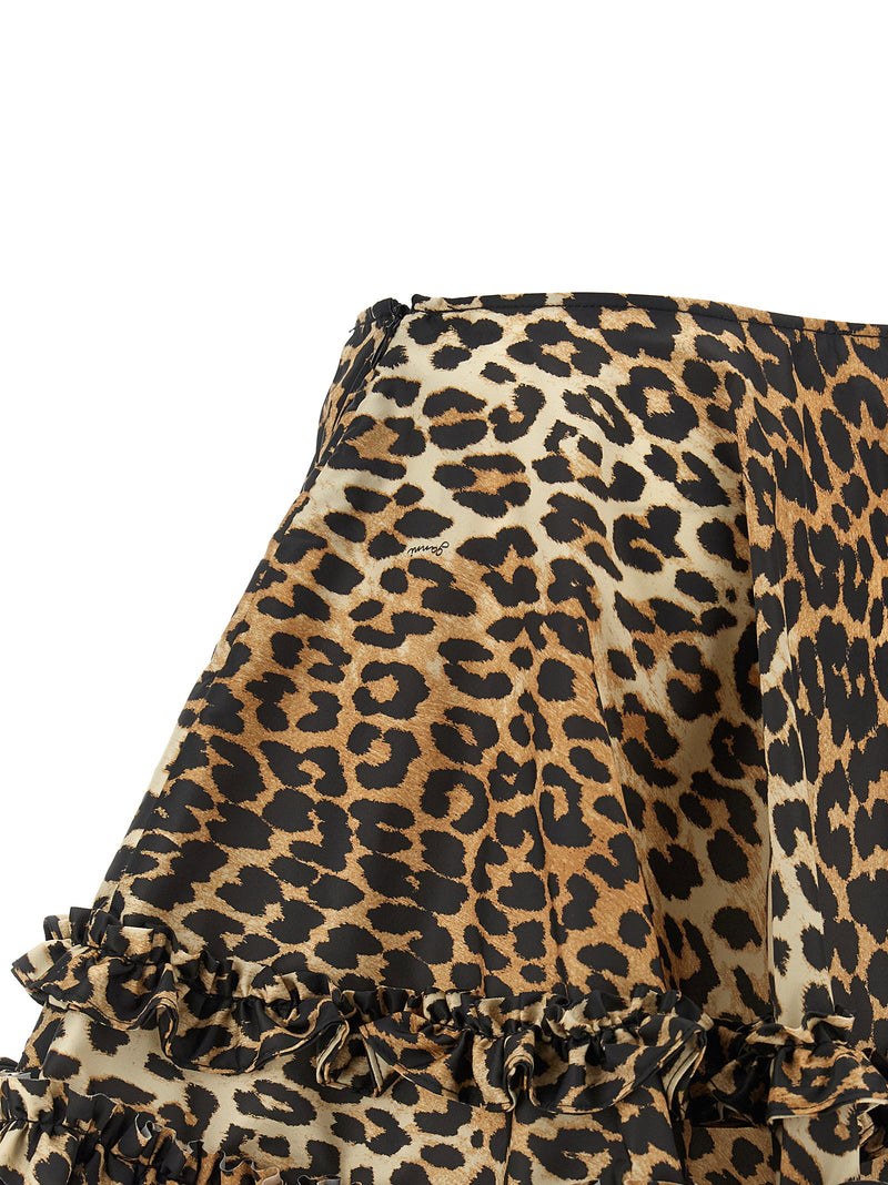 Ganni Ganni Leopard Duchesse Nylon Mini Frill Skirt