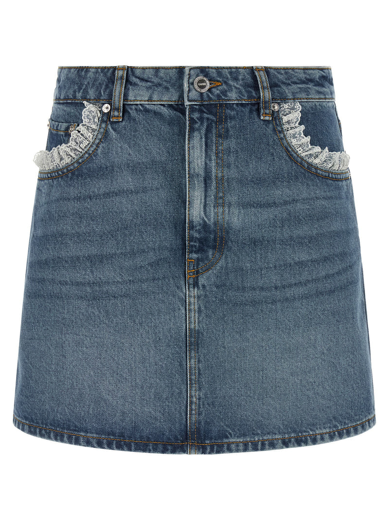 Ganni Ganni Denim And Lace Skirt