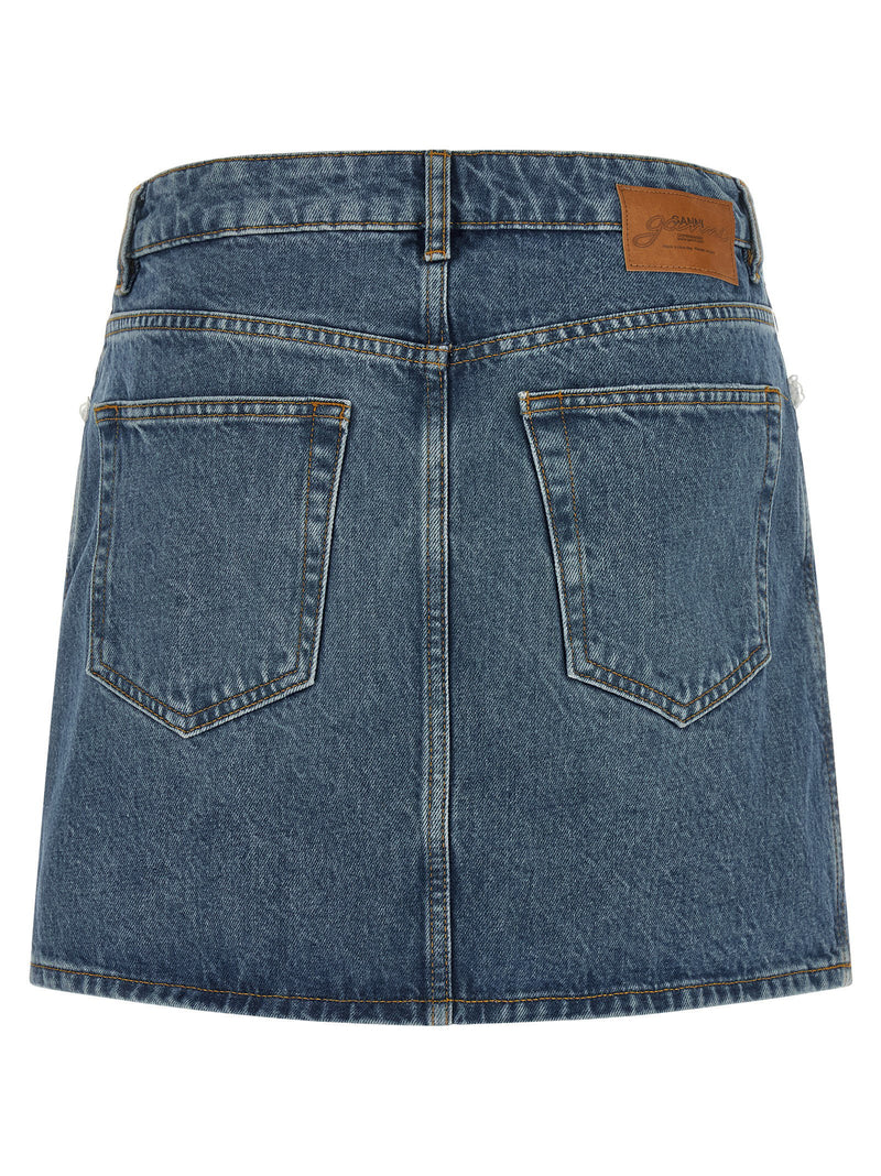 Ganni Ganni Denim And Lace Skirt