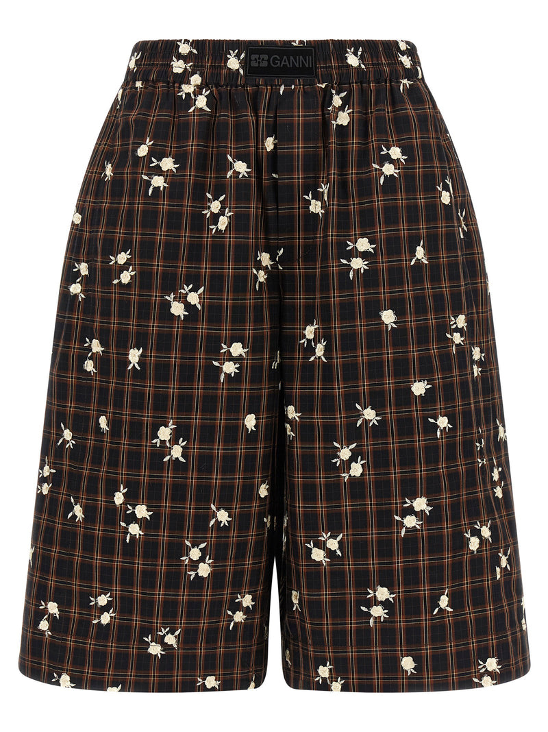 Ganni Ganni Check Flower Bermuda Shorts