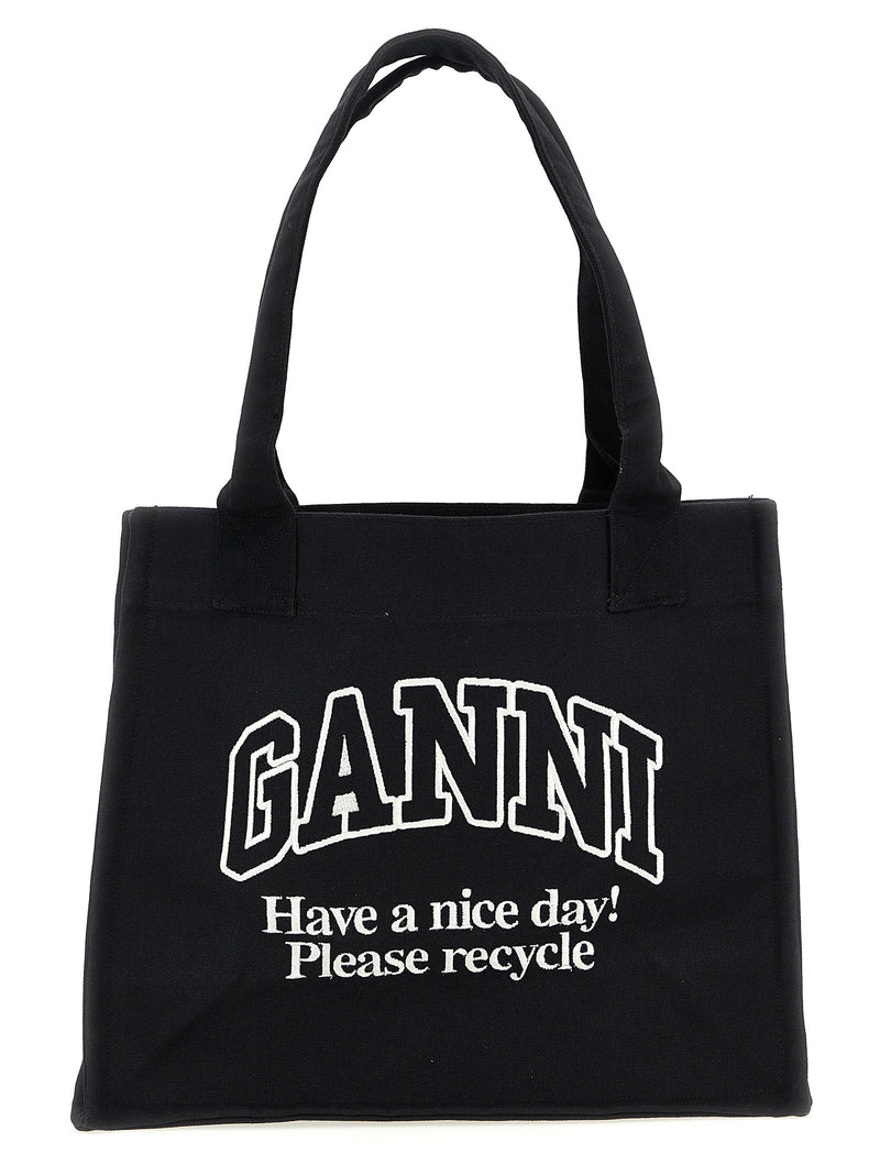 Ganni Ganni Large Easy Shopper Contrasted Logo Shopping Bag