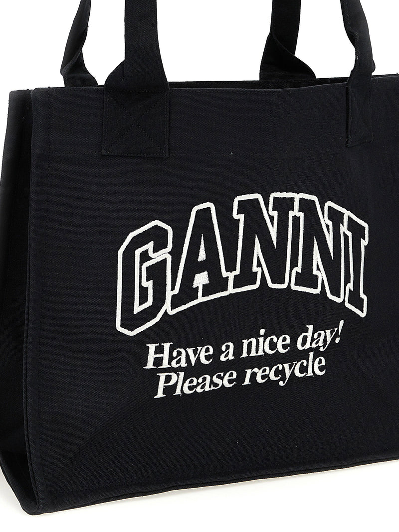 Ganni Ganni Large Easy Shopper Contrasted Logo Shopping Bag