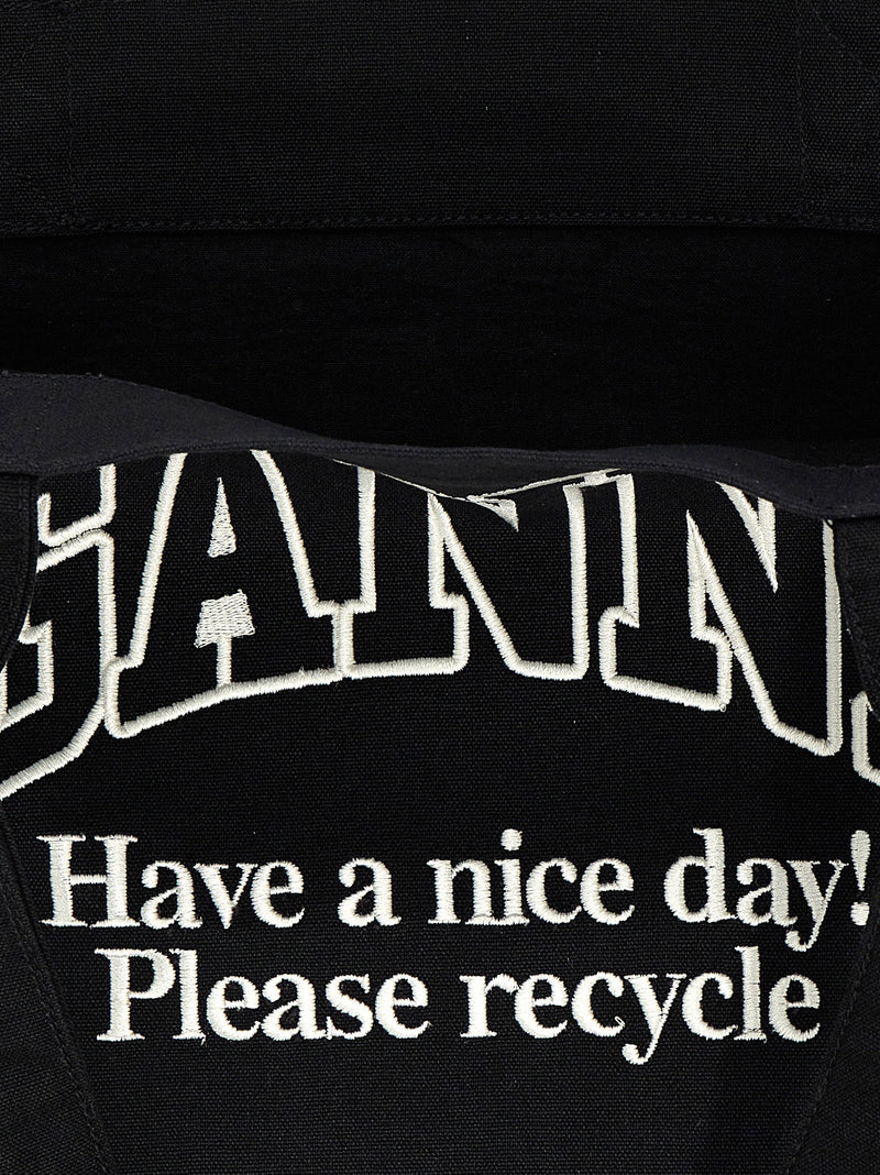 Ganni Ganni Large Easy Shopper Contrasted Logo Shopping Bag