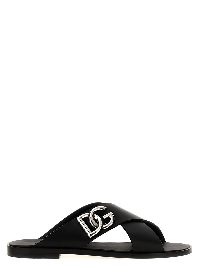 Dolce & Gabbana Logo Leather Sandals | Urbalenti™ NYC