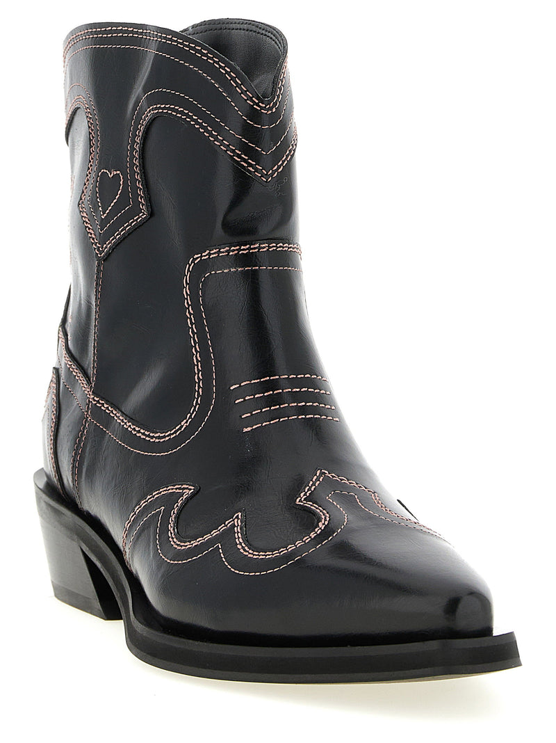 Ganni Ganni Low Shaft Embroidered Western Ankle Boots