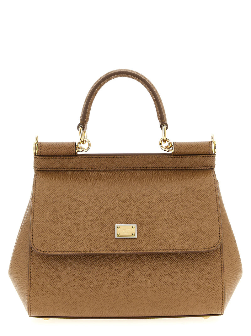 Front view of the Dolce & Gabbana Sicily Medium Handbag showcasing its elegant design with a flap closure and metal snap. This luxurious handbag is perfect for stylish women looking for a versatile accessory. Dolce & Gabbana Handbag. LDin, Spring - Summer 2026, Women, Women > Bags, Women > Bags > Handbag, Yes Eu.