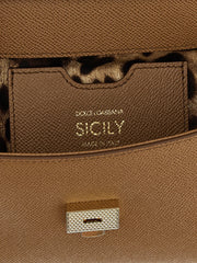 Interior view of the Dolce & Gabbana Sicily Medium Handbag revealing its stylish printed fabric lining and signature branding, perfect for stylish organization for women on the go. Discover the allure of the Dolce & Gabbana Handbag. LDin, Spring - Summer 2026, Women, Women > Bags, Women > Bags > Handbag, Yes Eu.