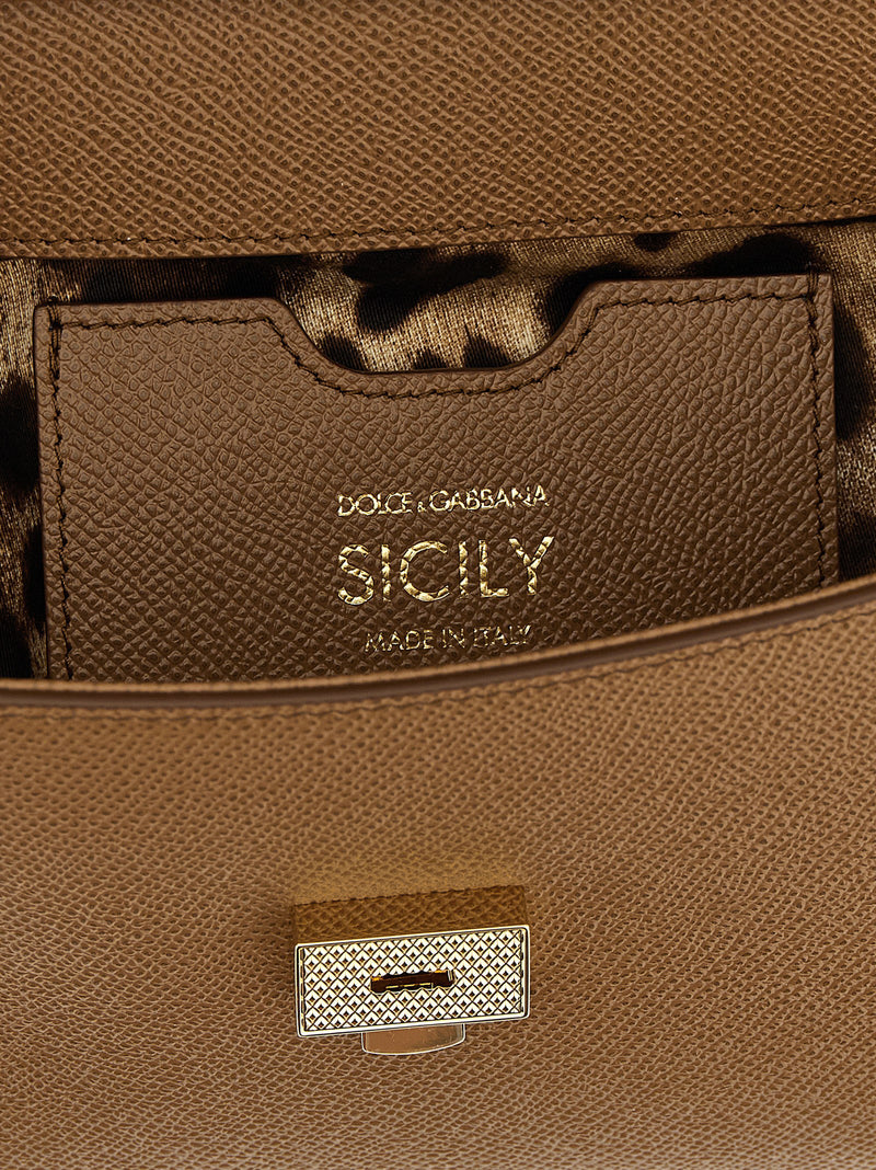 Interior view of the Dolce & Gabbana Sicily Medium Handbag revealing its stylish printed fabric lining and signature branding, perfect for stylish organization for women on the go. Discover the allure of the Dolce & Gabbana Handbag. LDin, Spring - Summer 2026, Women, Women > Bags, Women > Bags > Handbag, Yes Eu.