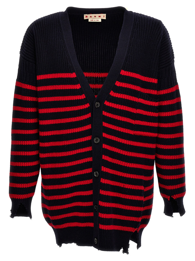Marni Marni Destroyed Effect Striped Cardigan