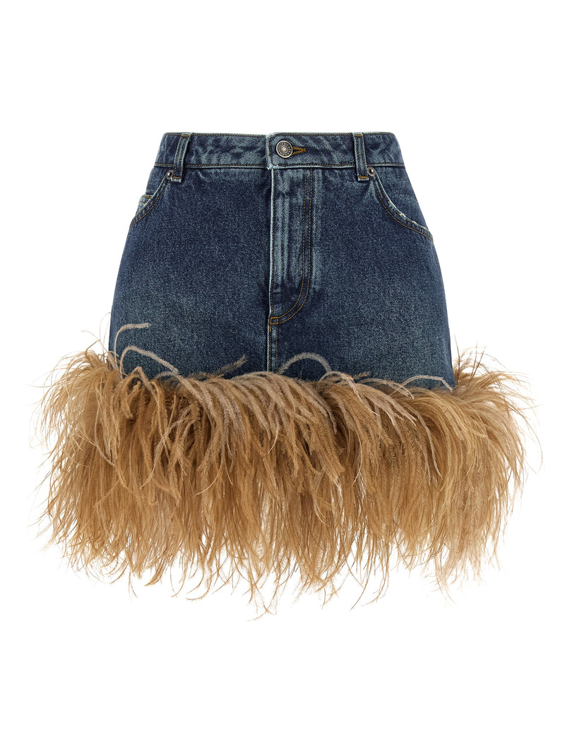 Dolce & Gabbana Feather Denim Skirt | Urbalenti™ NYC