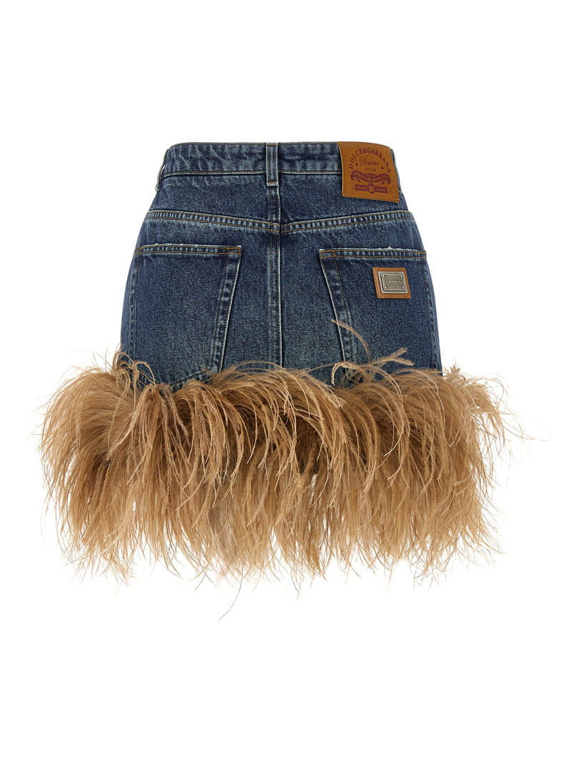 Dolce & Gabbana Feather Denim Skirt | Urbalenti™ NYC
