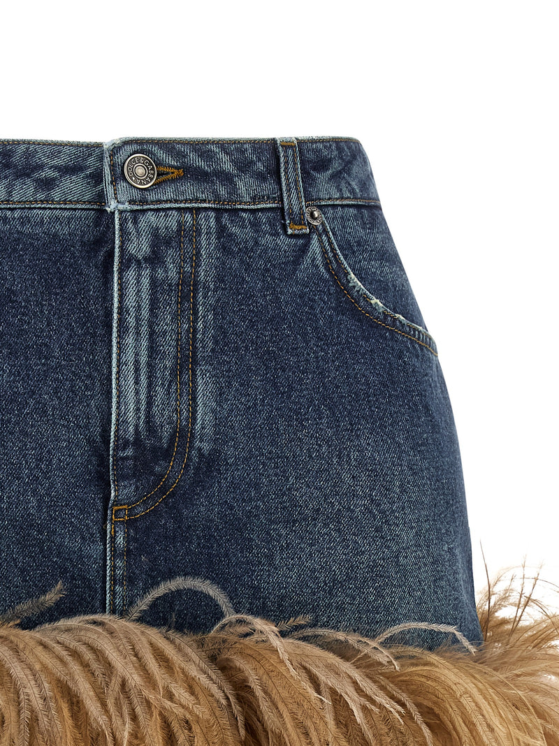 Dolce & Gabbana Feather Denim Skirt | Urbalenti™ NYC