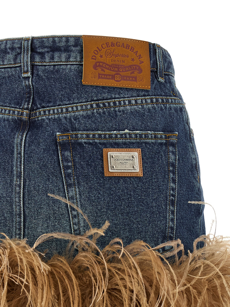 Dolce & Gabbana Feather Denim Skirt | Urbalenti™ NYC