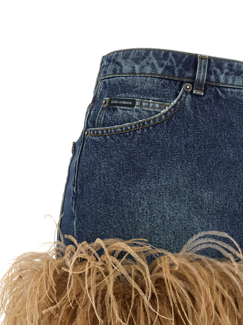 Dolce & Gabbana Feather Denim Skirt | Urbalenti™ NYC
