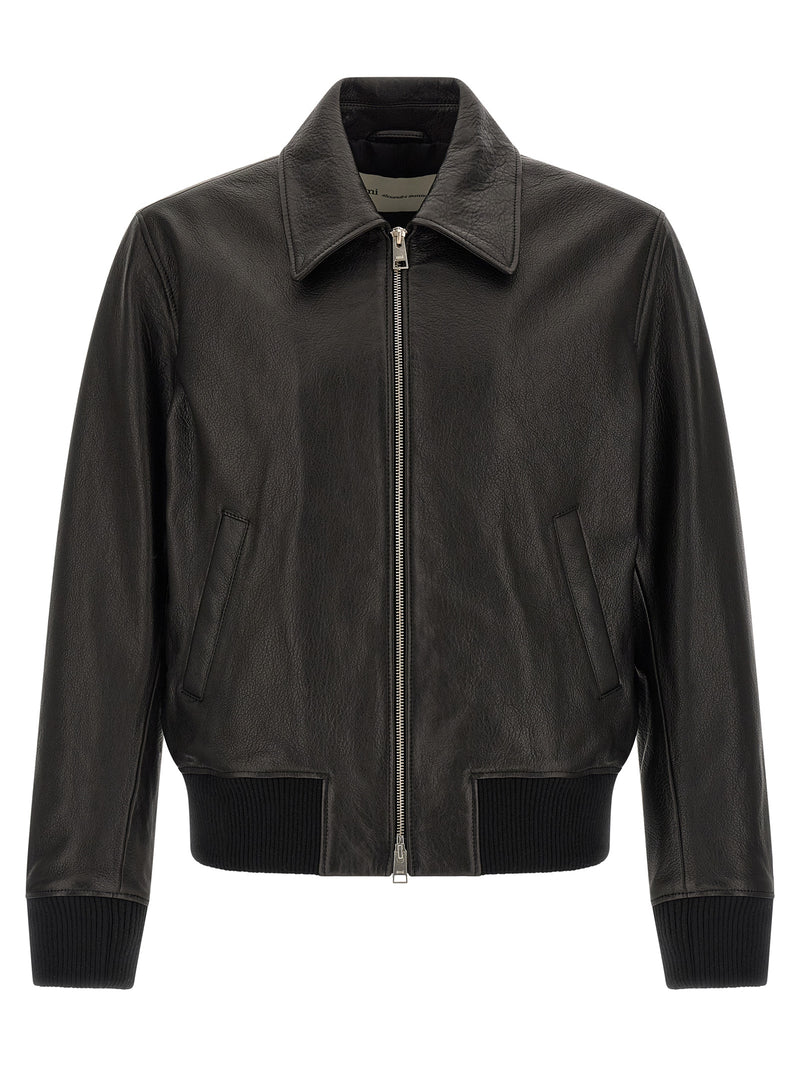 Ami Paris Ami Paris Ami De Coeur Leather Bomber Jacket
