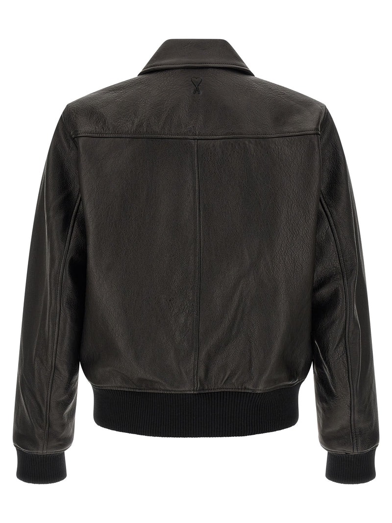 Ami Paris Ami Paris Ami De Coeur Leather Bomber Jacket
