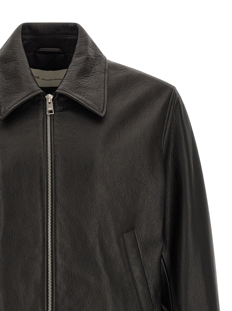 Ami Paris Ami Paris Ami De Coeur Leather Bomber Jacket