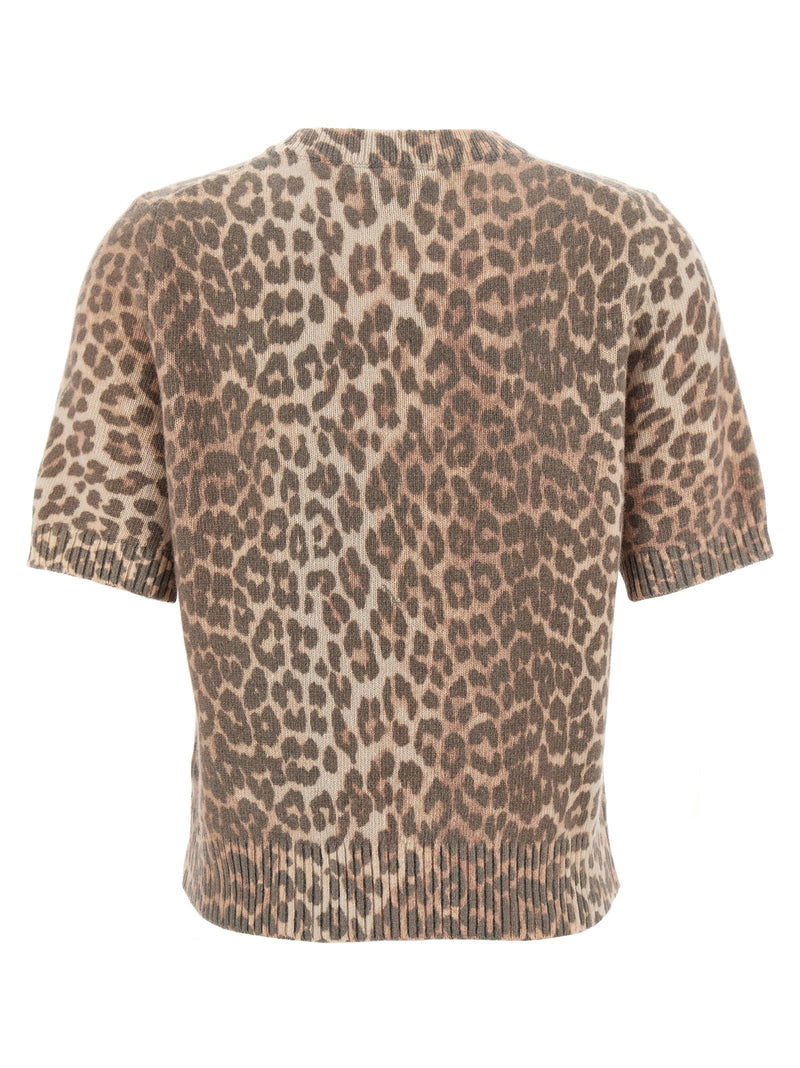 Ganni Ganni Leopard Wool Mix T-shirt